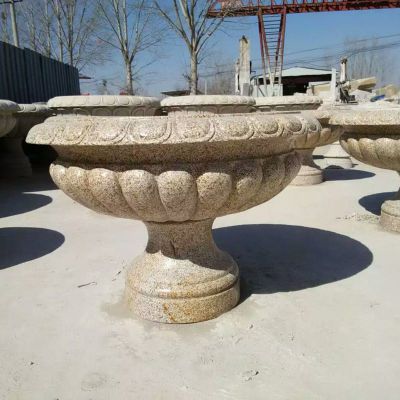 麻沙花盆雕塑，景观花盆石雕