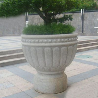 石雕枫叶鲤鱼花盆    大理石小区景观摆件 
