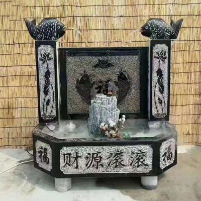 财源滚滚石雕，石雕鱼喷水流水池雕塑 