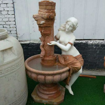大理石美女花盆   石雕小区景观摆件