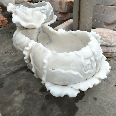 汉白玉莲花水缸   石雕小区景观摆件
