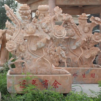 连年有余石雕，晚霞红连年有余雕塑