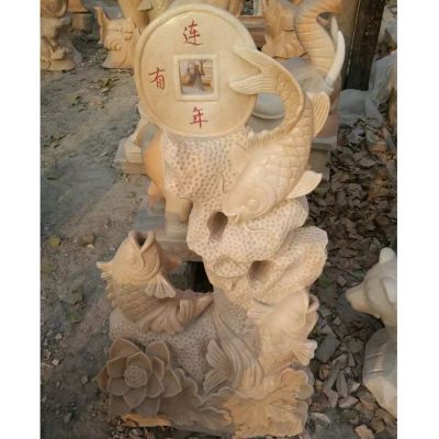 连年有鱼石雕，景观石雕