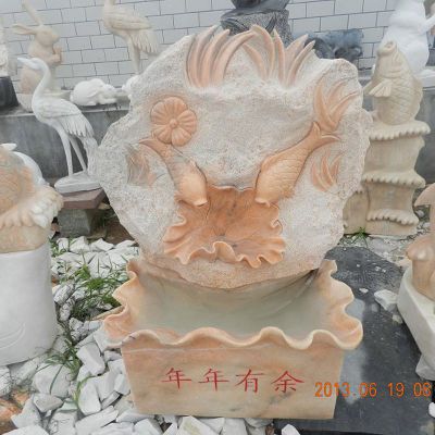 年年有余石雕，晚霞红石雕鱼