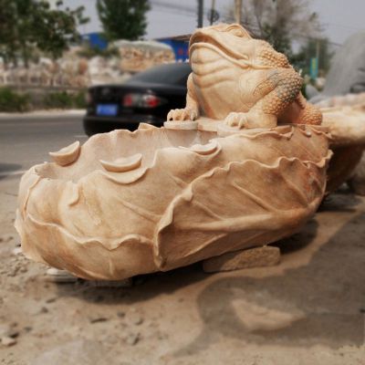 晚霞红貔貅水盆  石雕小区景观雕塑
