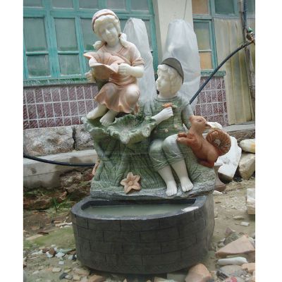 小男孩与女孩雕塑，公园景观石雕 
