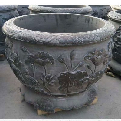 大理石年年有余花盆   石雕庭院景观摆件