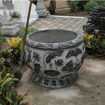 莲花鸳鸯浮雕水缸，庭院荷花缸石雕 