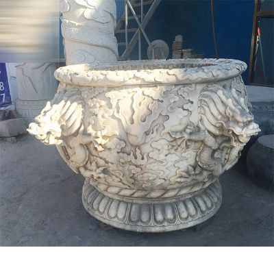 龙浮雕花盆，水缸石雕