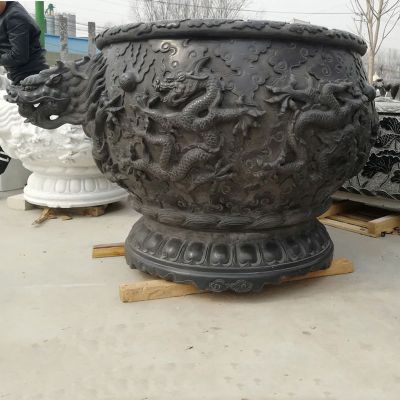 龙浮雕狮子水缸  石雕广场景观摆件