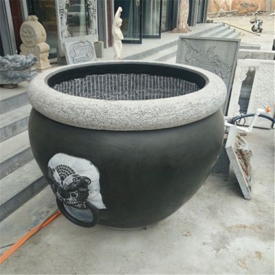 梅兰竹菊浮雕水缸 青石水缸石雕 