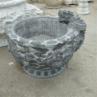 梅兰竹菊浮雕水缸 青石水缸石雕