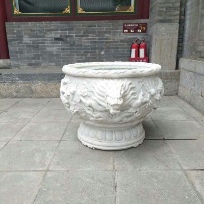 青石龙浮雕水缸 石雕广场景观雕塑