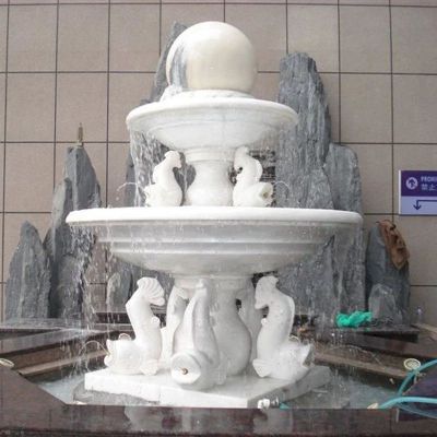 汉白玉风水球石雕，两层风水球喷泉