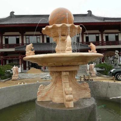 双层风水球喷泉石雕 晚霞红鲤鱼喷泉石雕