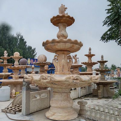 四层风水球石雕晚霞红风水球喷泉