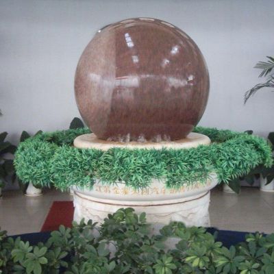 晚霞红风水球   石雕公园景观摆件