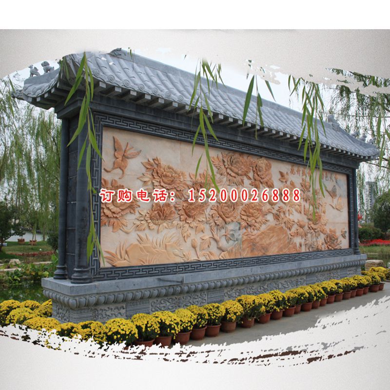 国色天香壁画浮雕，园林景观石雕