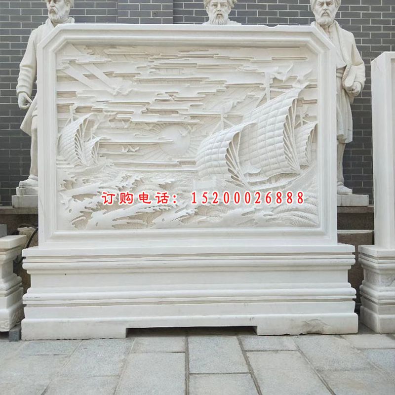 青石麒麟浮雕 公园影壁石雕 (3)
