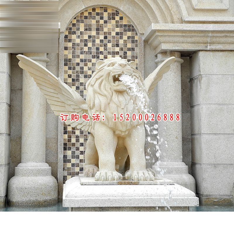 大理石狮子喷泉    石雕小区景观雕塑