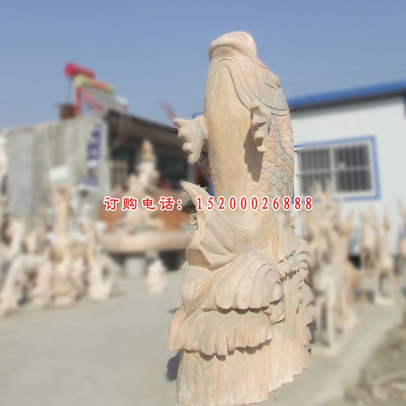 大理石鲤鱼喷泉  石雕小区景观雕塑 (2)