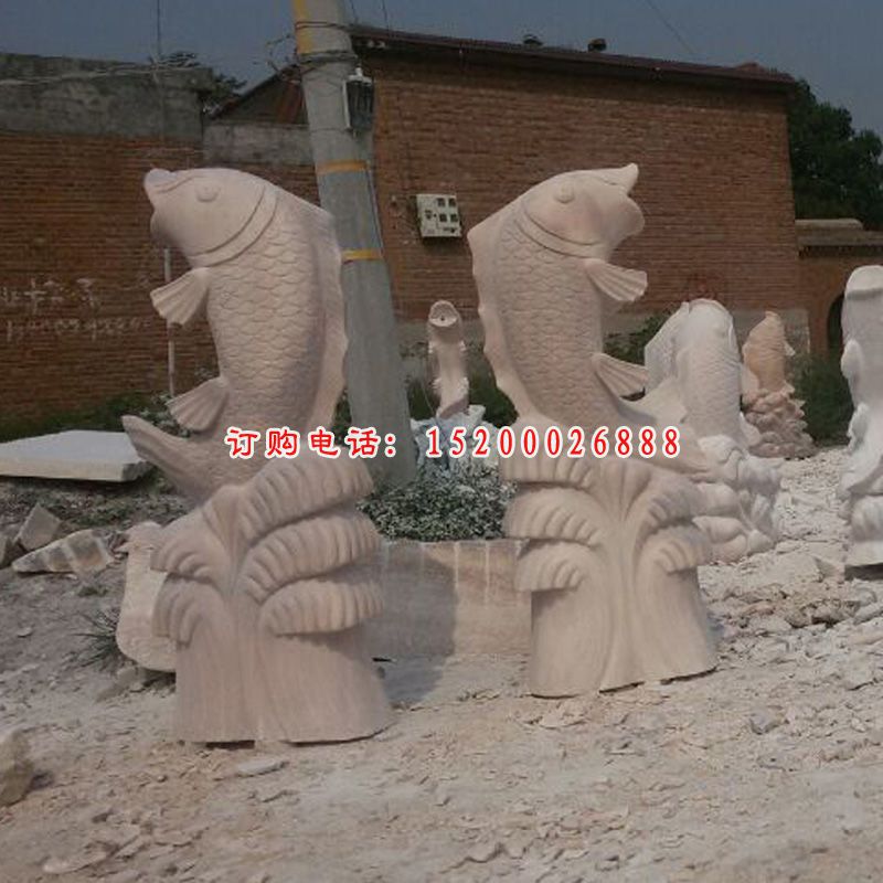 鲤鱼浪花喷泉户外景观雕塑，动物石雕塑