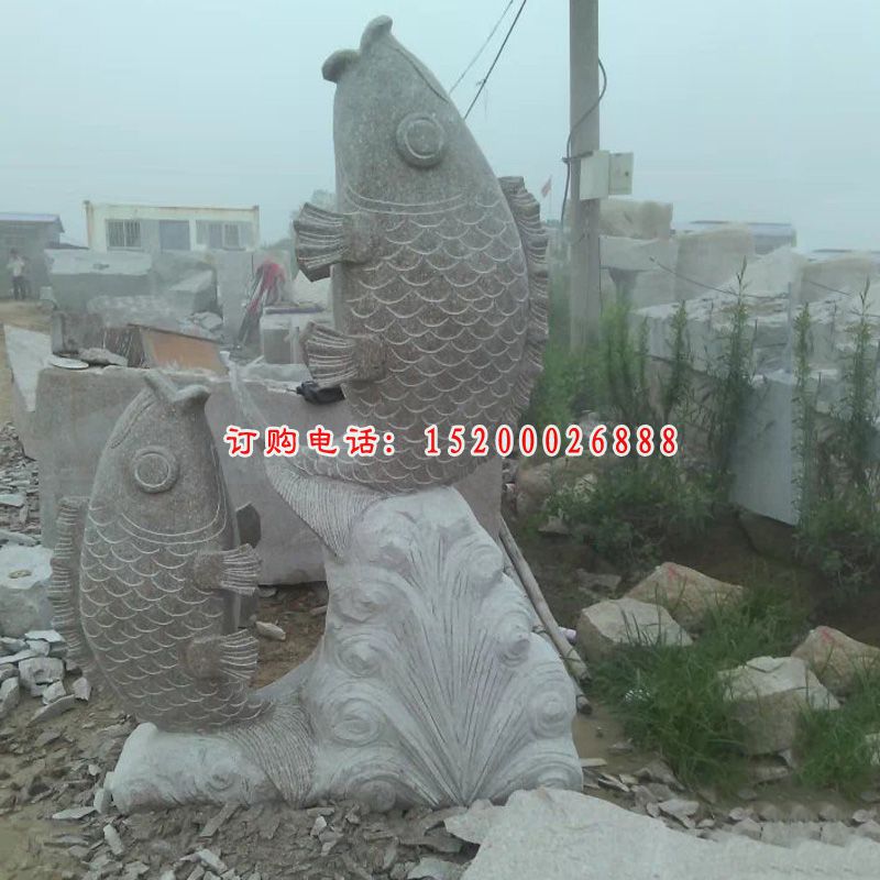 石雕鱼，公园喷泉鱼动物雕塑 (4)