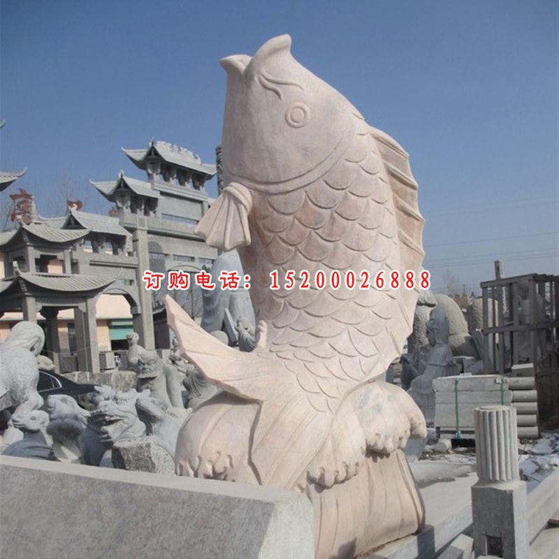 石雕鱼，晚霞红喷泉鱼雕塑 (2)