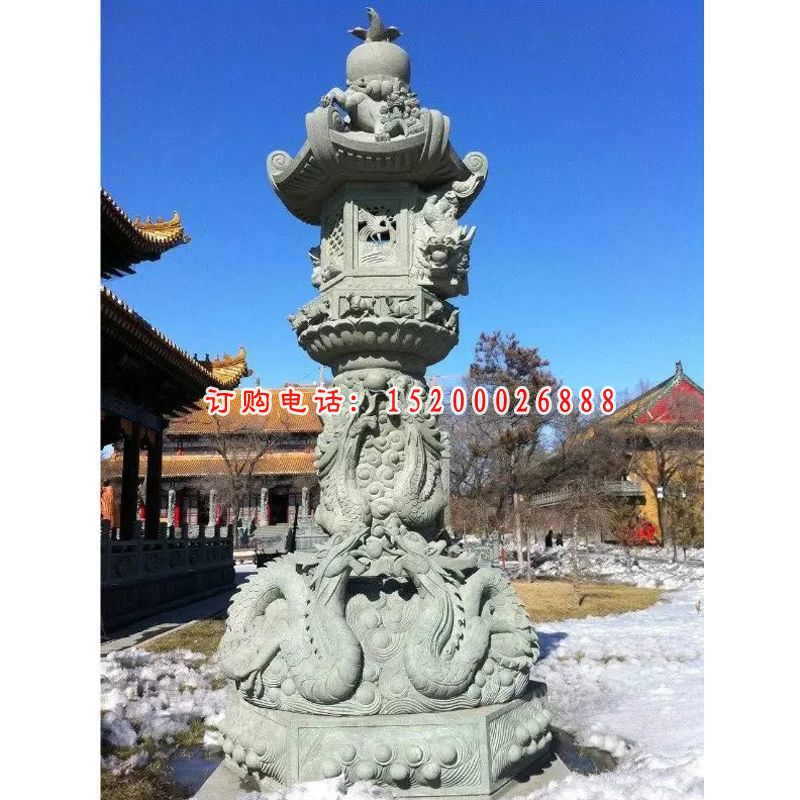 大理石灯雕塑，寺庙石雕灯 (1)