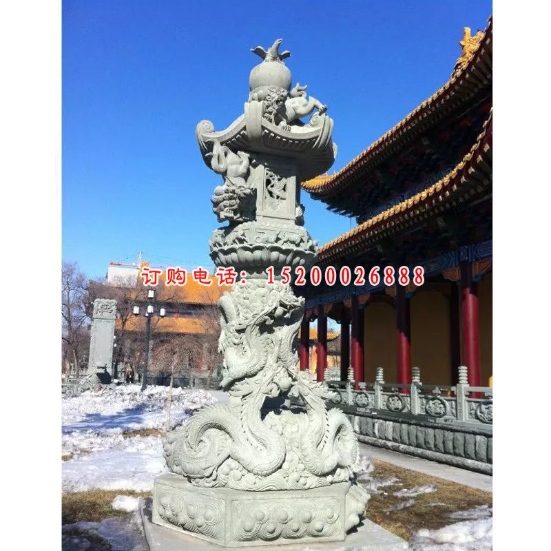 大理石灯雕塑，寺庙石雕灯 (3)