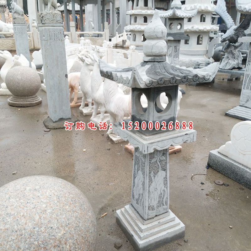 大理石日式灯塔雕塑，园林景观石雕