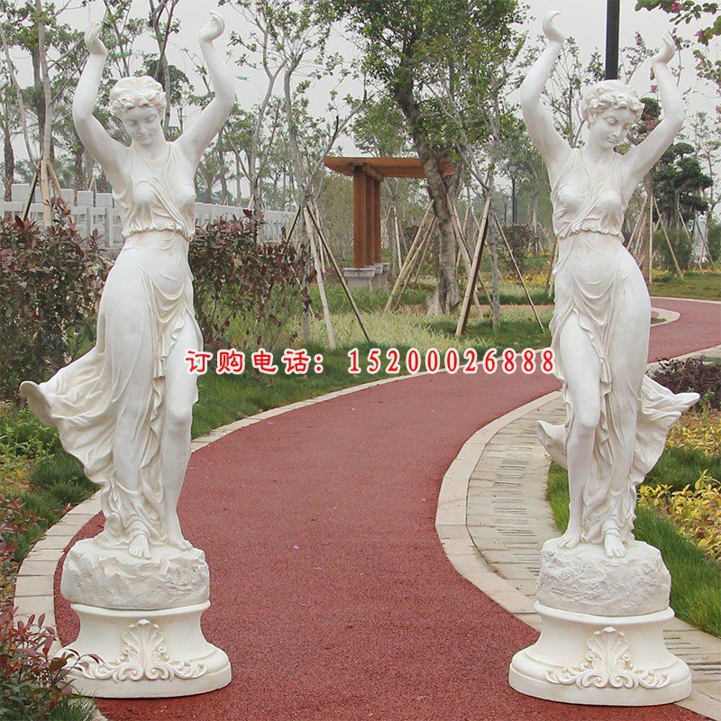汉白玉西方女孩路灯雕塑小区石雕灯