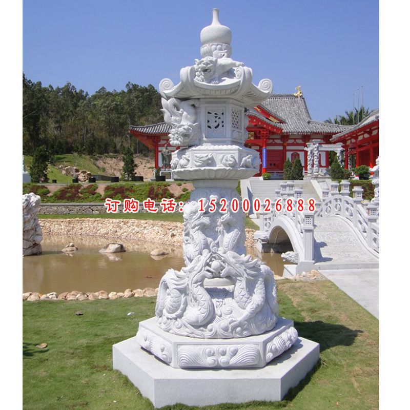 石灯，双龙戏珠石雕，汉白玉石灯 (2)