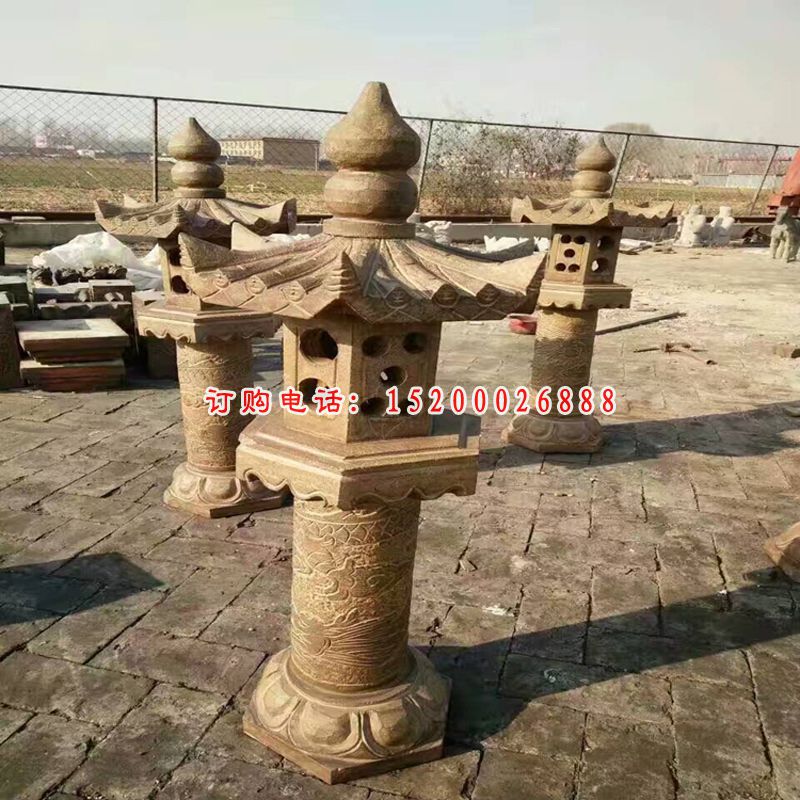晚霞红宫灯  石雕小区景观雕塑