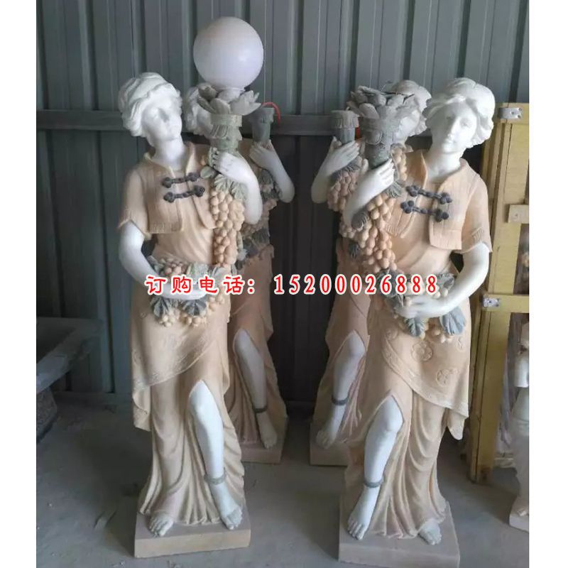 西方人物石灯，汉白玉人物石雕