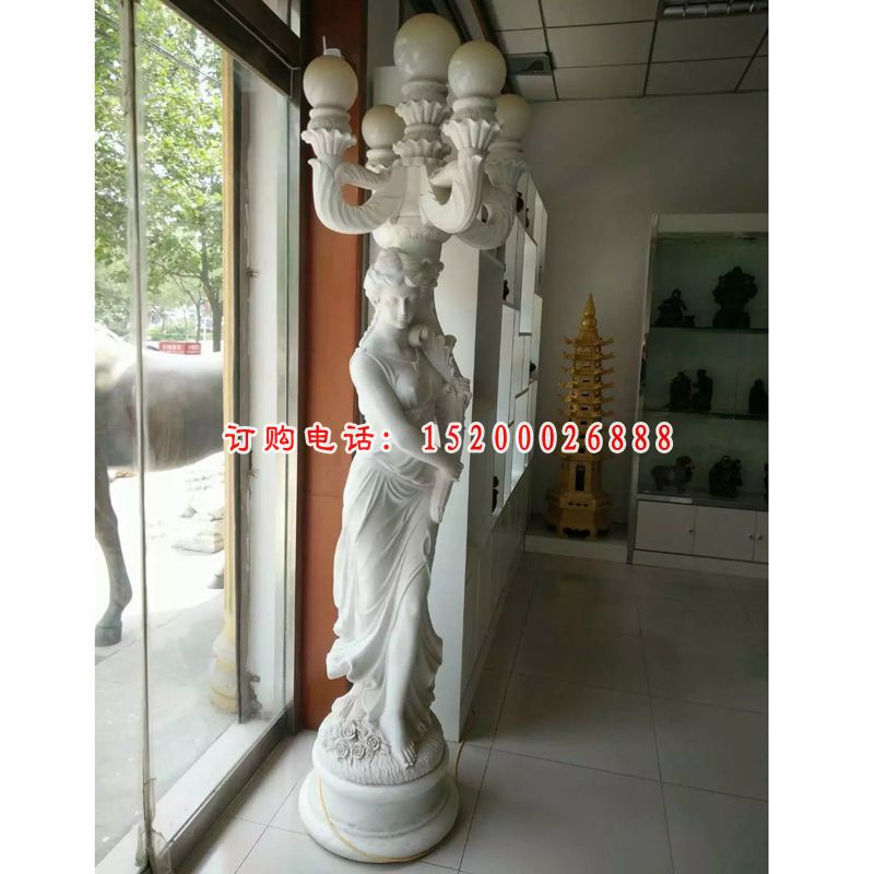 西方人物石雕，汉白玉美女石灯(2)