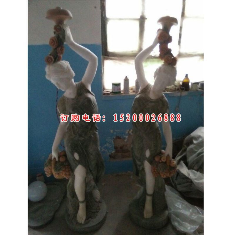 西方人物石雕，汉白玉人物石灯 (4)