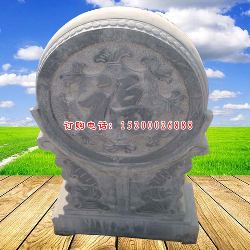 青石门墩石雕,门口大象抱鼓石 (10)