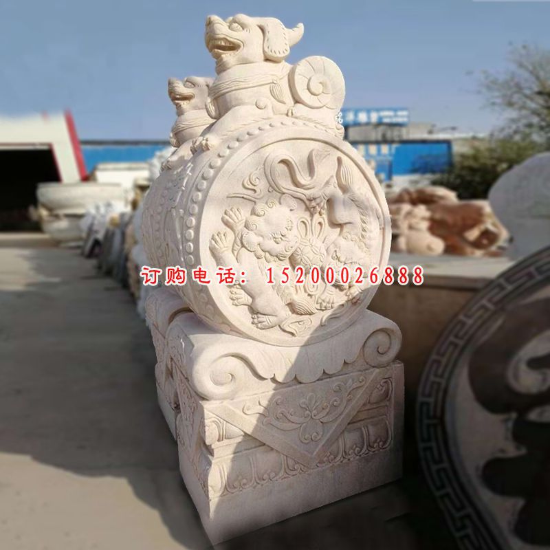 大理石狮子抱鼓   石雕庭院景观门口雕塑