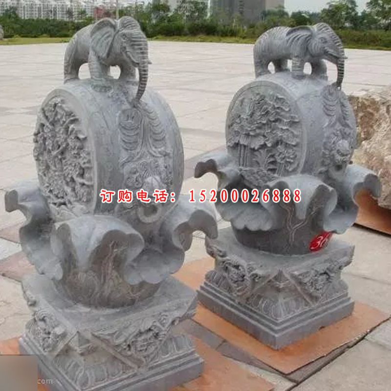 大理石抱鼓石，大象抱鼓石雕塑