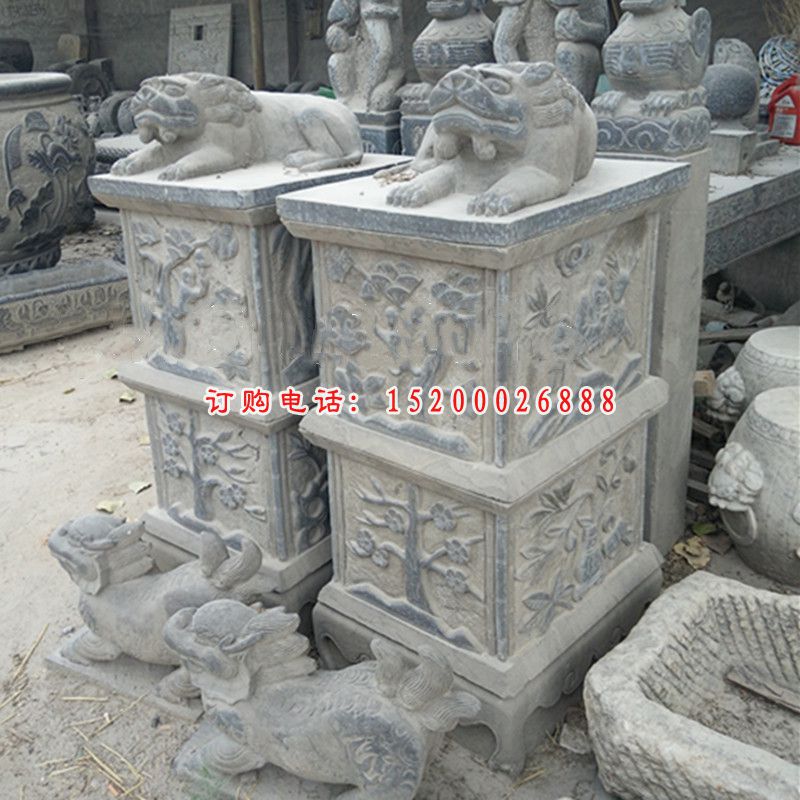 青石抱鼓石雕塑，招财石门墩