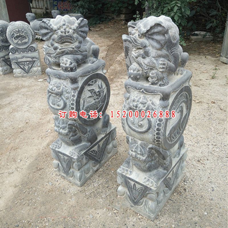 青石狮子抱鼓   石雕庭院门墩雕塑