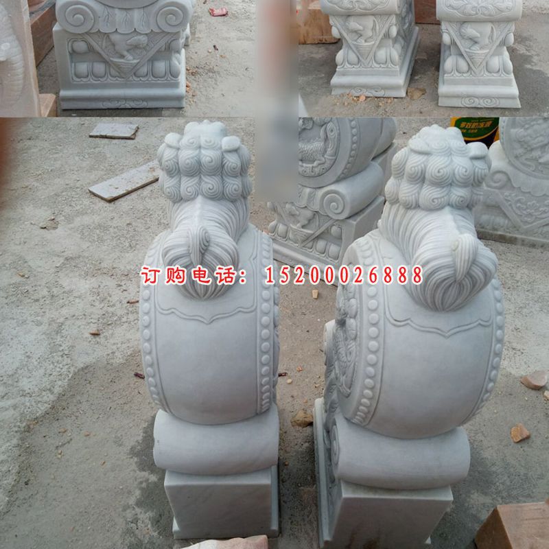 狮子抱鼓石雕塑，招财石门墩雕塑
