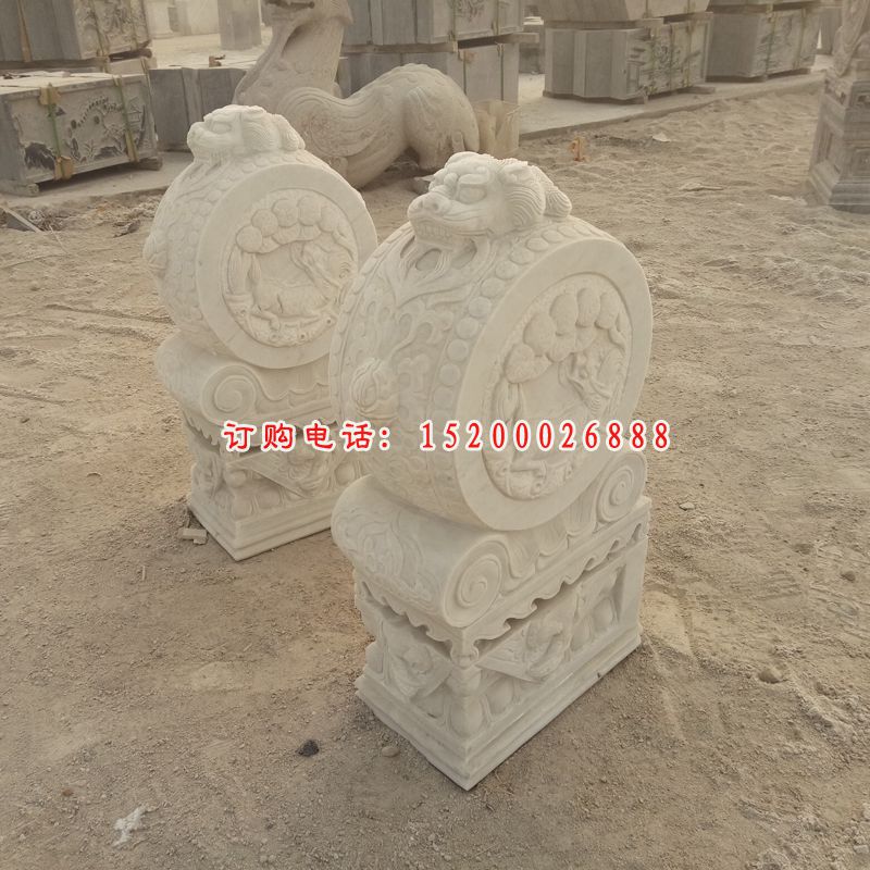 石雕门墩，大理石抱鼓石 (1)