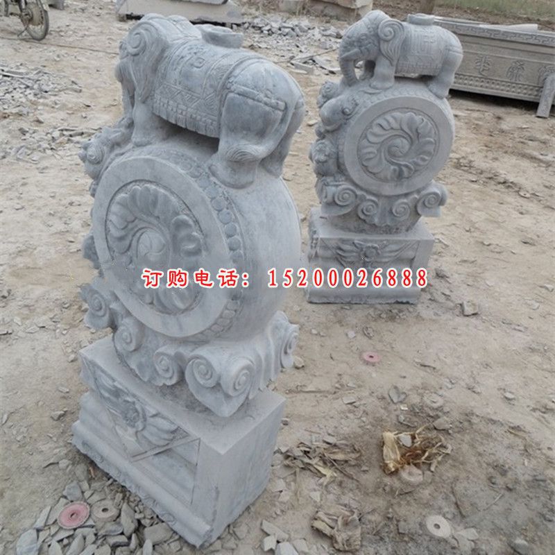 小象抱鼓石雕塑，公园景观雕塑