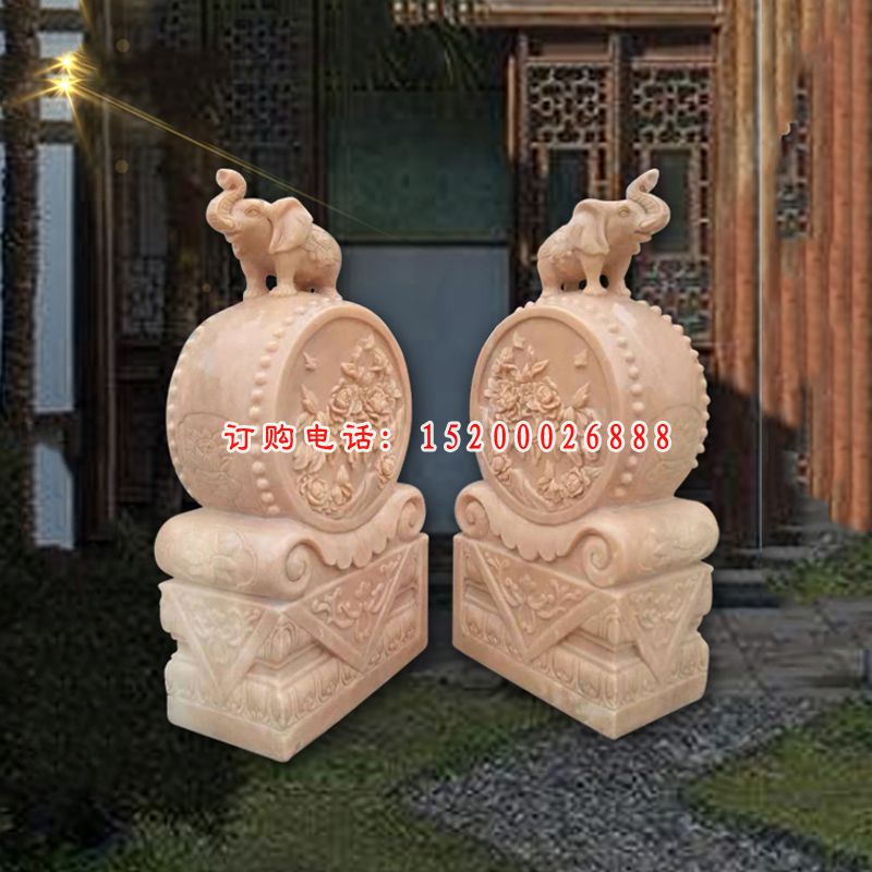 大象石雕门墩，晚霞红门墩 (2)