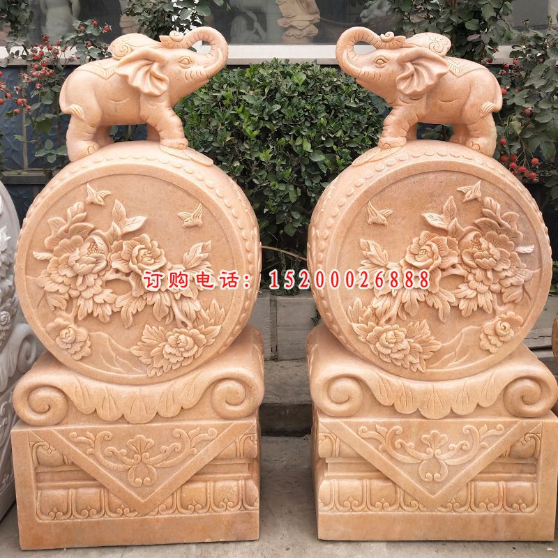 汉白玉大象抱鼓    石雕庭院门口雕塑