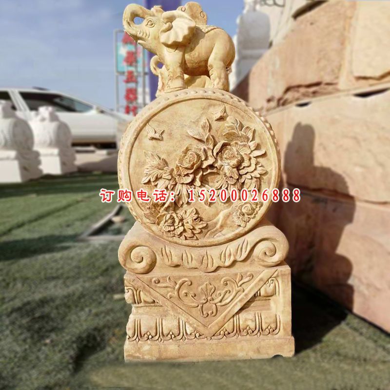 汉白玉小象抱鼓  石雕庭院门口雕塑