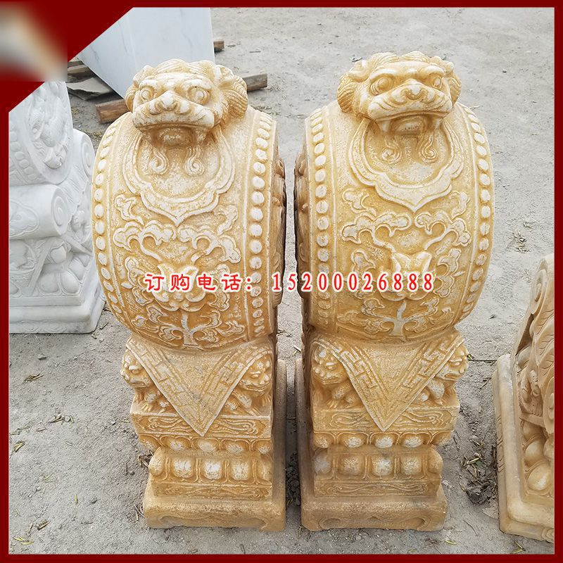 狮子头门墩，晚霞红抱鼓石