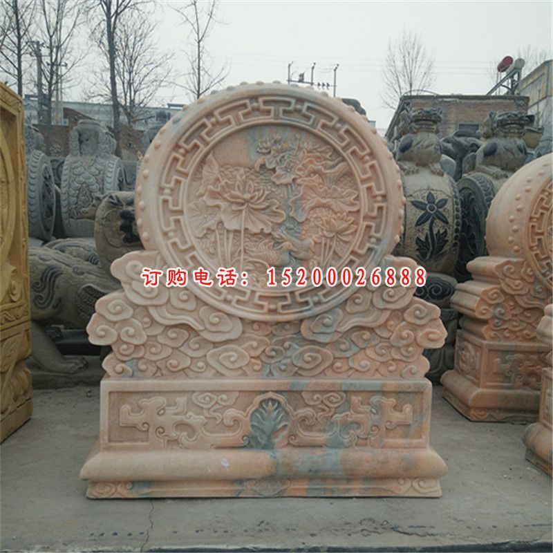 晚霞红抱鼓  石雕庭院景观摆件